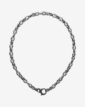 Men’s black rhodium sterling silver Thorn Classic 8.5mm link chain by Stephen Webster with bold thorn motif and polished finish