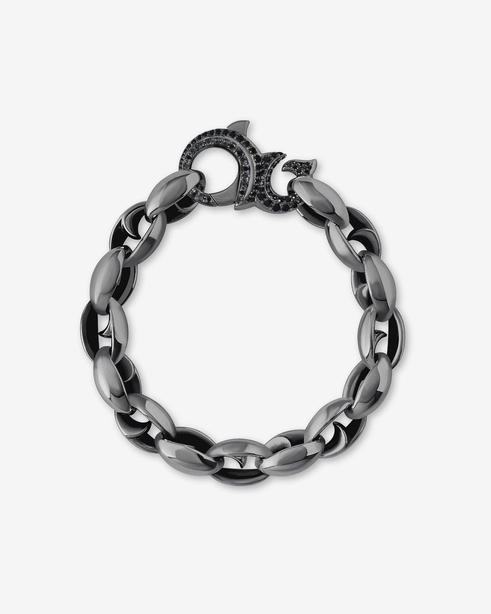 Men’s black rhodium sterling silver Thorn Large Oval bracelet by Stephen Webster with bold thorn-inspired large oval links