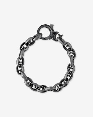 Men’s black rhodium sterling silver Thorn Medium Oval bracelet by Stephen Webster with bold thorn-inspired oval links