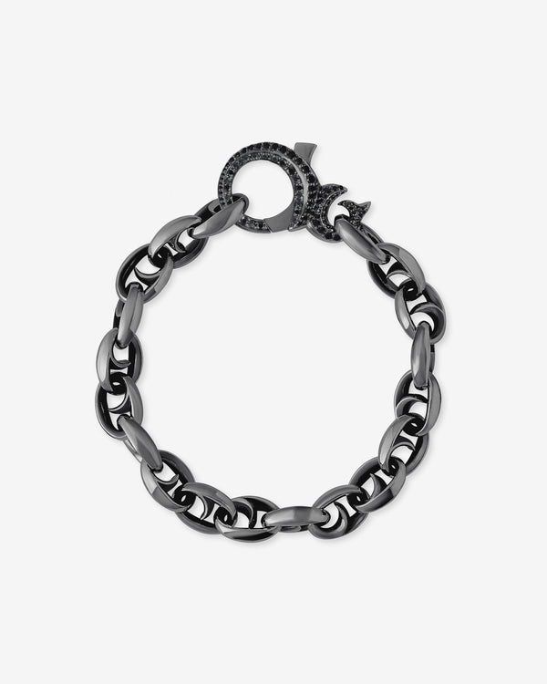 Men’s black rhodium sterling silver Thorn Medium Oval bracelet by Stephen Webster with bold thorn-inspired oval links