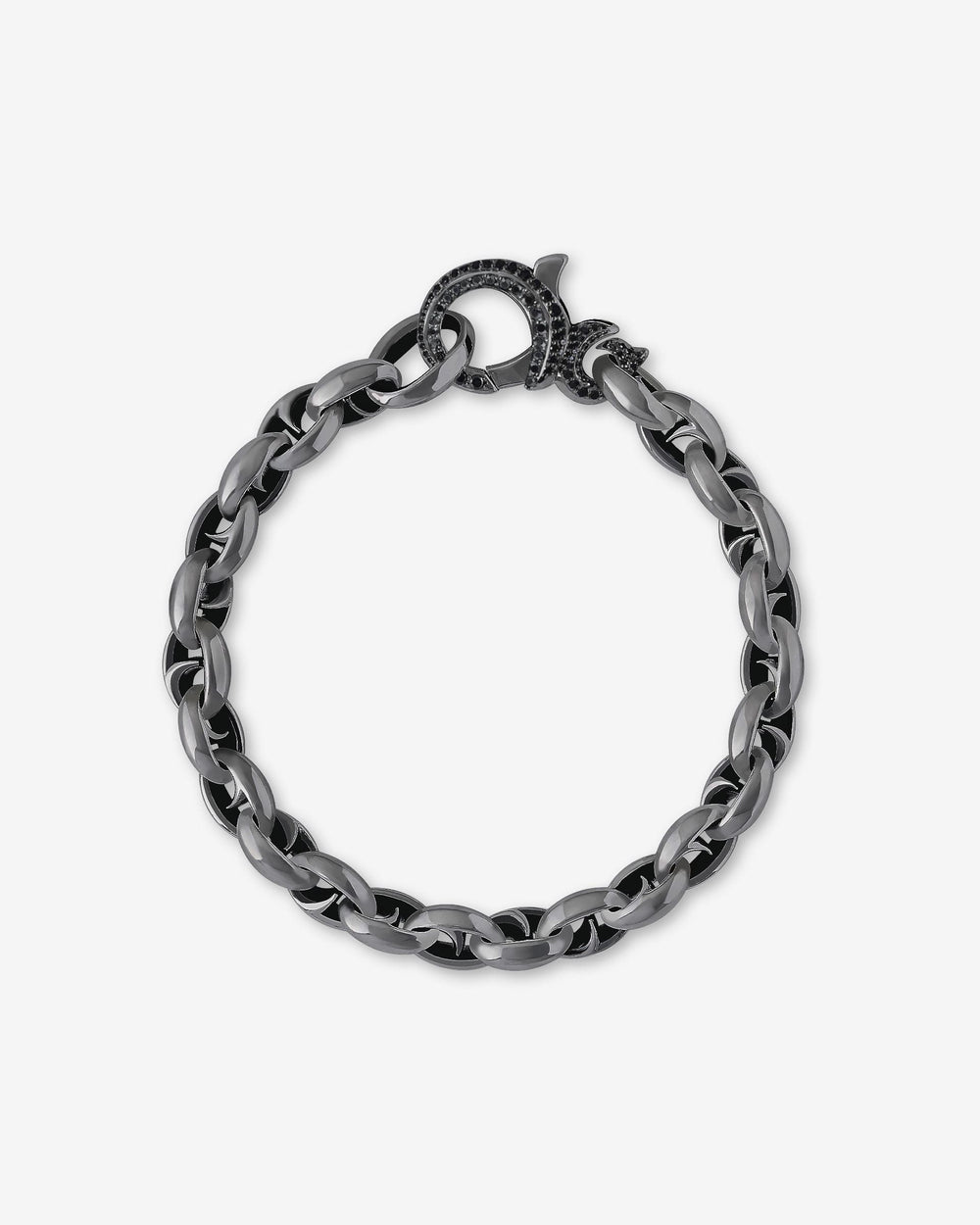 Men’s black rhodium sterling silver Thorn Small Oval bracelet by Stephen Webster with signature thorn motif and polished finish