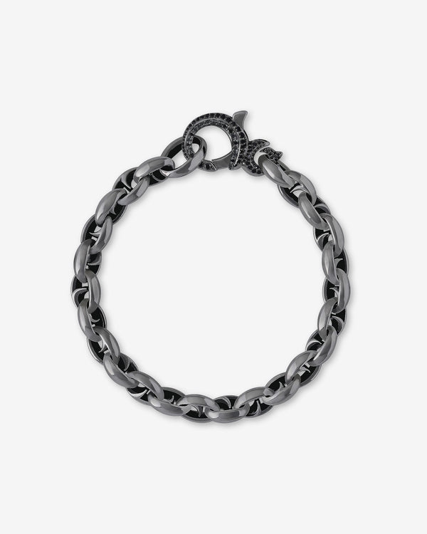Men’s black rhodium sterling silver Thorn Small Oval bracelet by Stephen Webster with signature thorn motif and polished finish