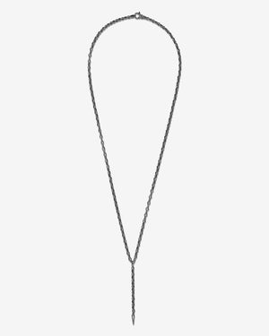 Men’s black rhodium sterling silver Classic Thorn Lariat necklace by Stephen Webster with bed of thorn motifs on 28″ chain
