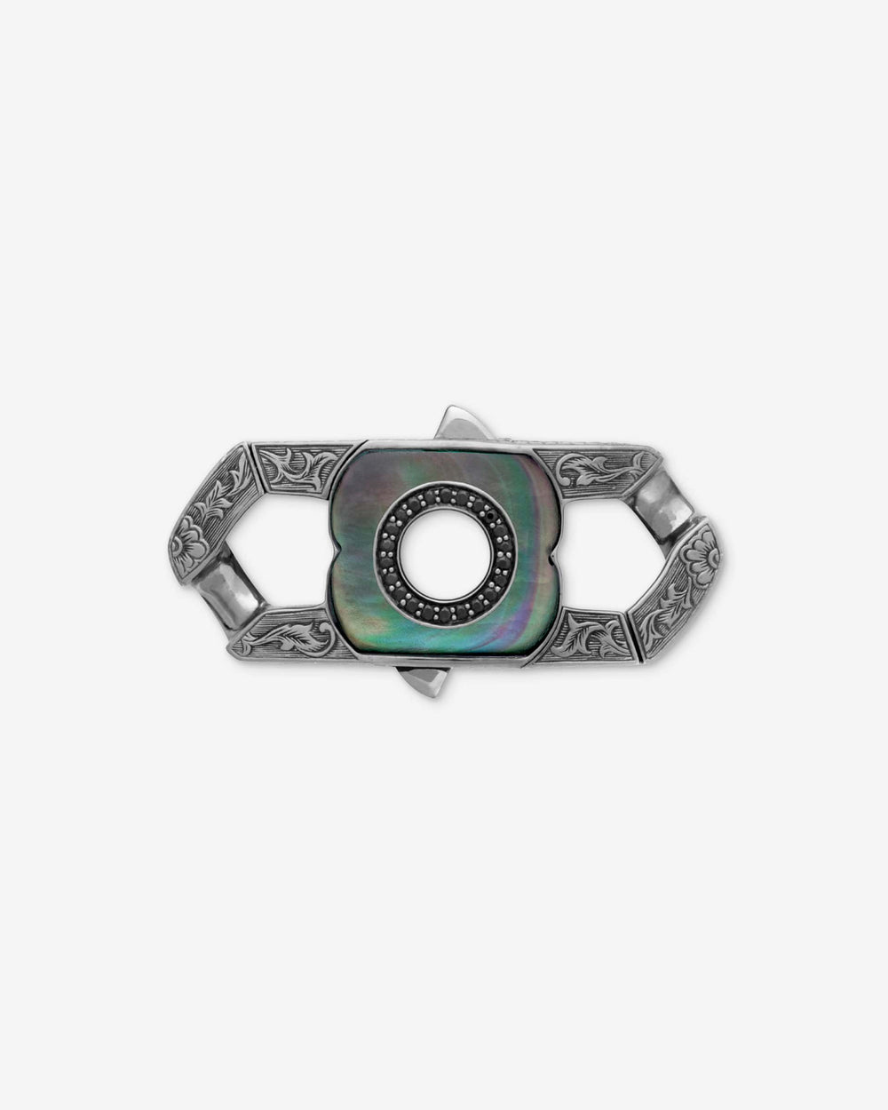 Men’s sterling silver Half Corona bracelet clasp by Stephen Webster with black mother of pearl inlay, designed for 13 mm Cuban bracelets