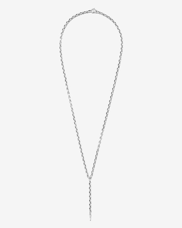 Men’s sterling silver Classic Thorn Lariat necklace by Stephen Webster with bed of thorn motifs on 28″ chain