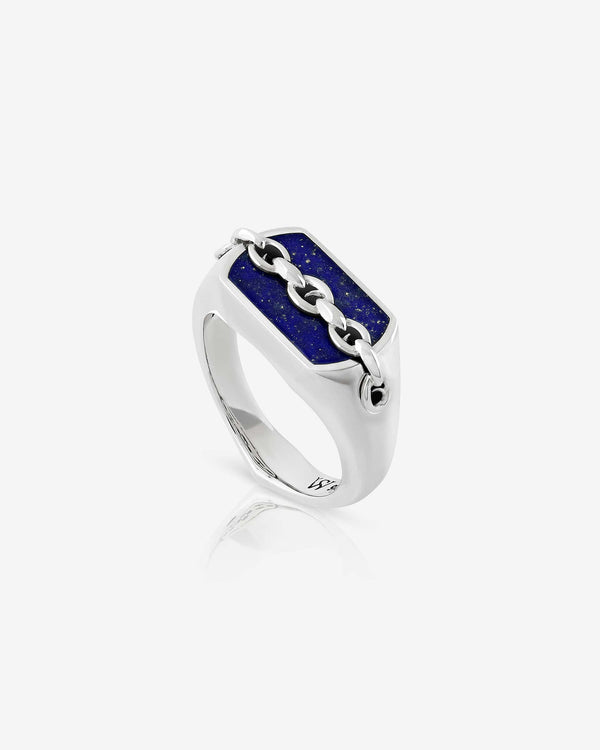 Men’s sterling silver Inline Lapis Pinky Ring by Stephen Webster with bold blue lapis gemstone set in a thorn motif
