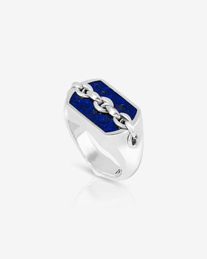 Men’s sterling silver Inline Lapis Signet Ring by Stephen Webster with blue lapis gemstone inset