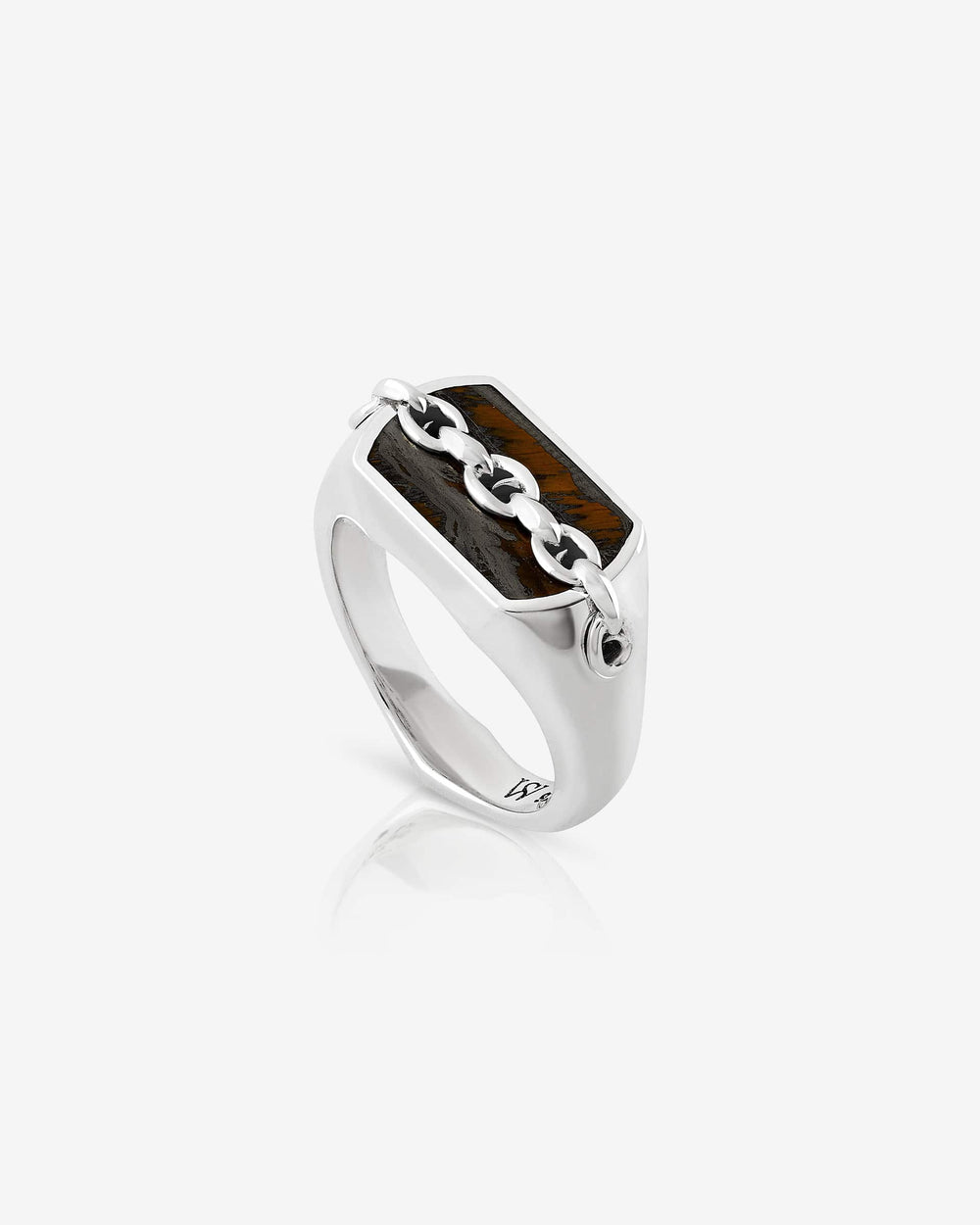 Men’s sterling silver Inline Tiger Iron Pinky Ring by Stephen Webster with tiger iron gemstone and thorn motif