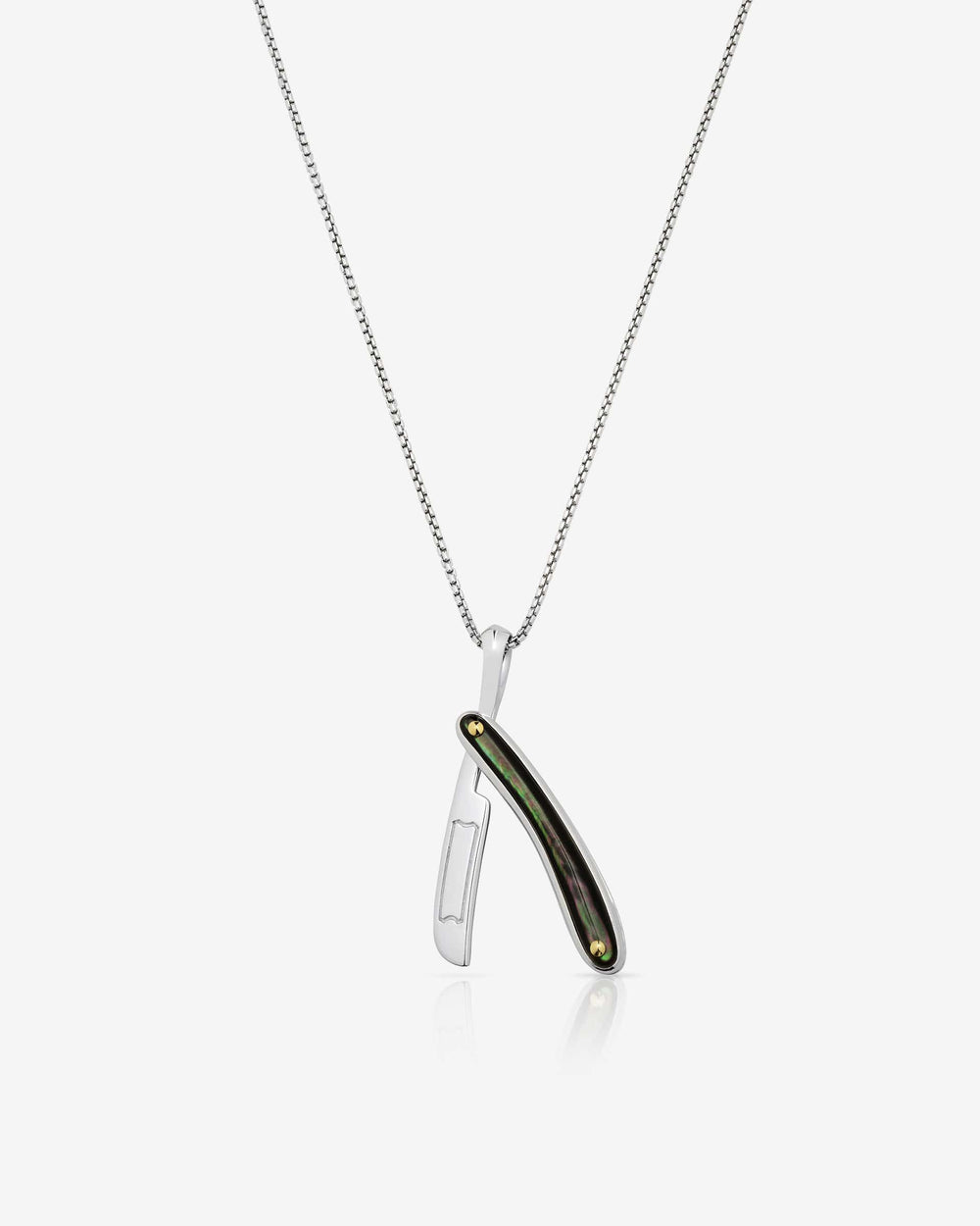Stephen Webster sterling silver Switchblade pendant with black mother-of-pearl inlay on chain — men’s luxury jewellery