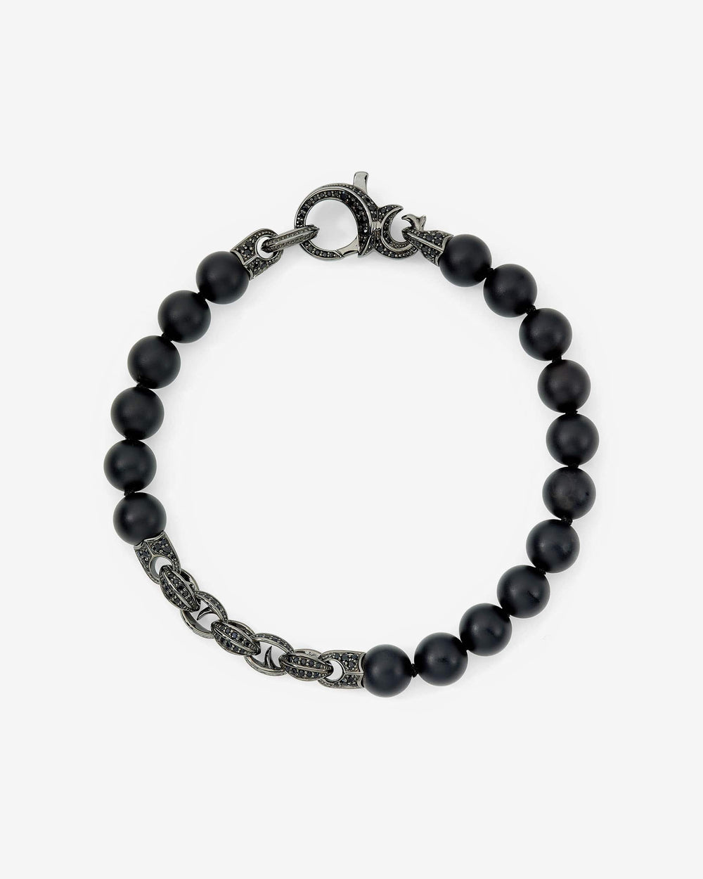 Men’s sterling silver Thorn Beaded Bracelet with black sapphire and matt black onyx beads by Stephen Webster