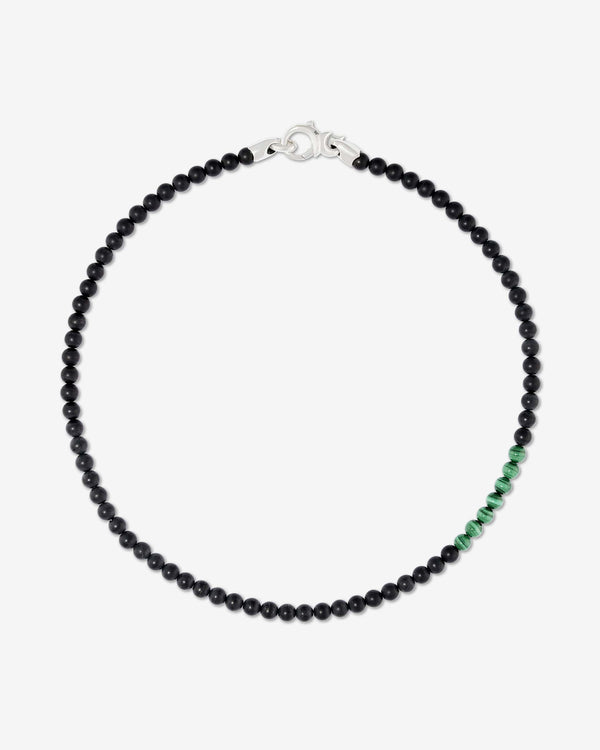 Men’s sterling silver Thorn Beaded Malachite Necklace by Stephen Webster with black onyx and green malachite gemstone beads
