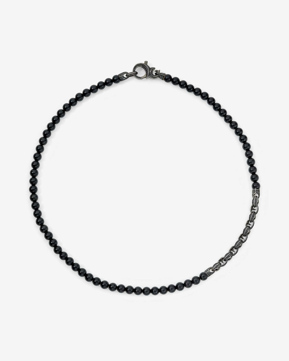 Men’s sterling silver Thorn Black Sapphire Beaded Necklace by Stephen Webster with matt black onyx beads and black sapphire pavé links