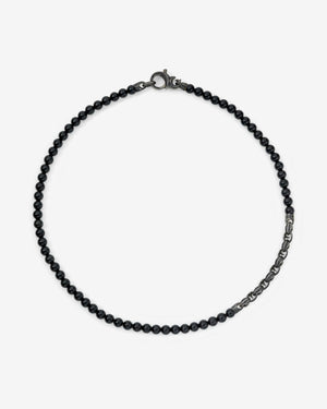 Men’s sterling silver Thorn Black Sapphire Beaded Necklace by Stephen Webster with matt black onyx beads and black sapphire pavé links