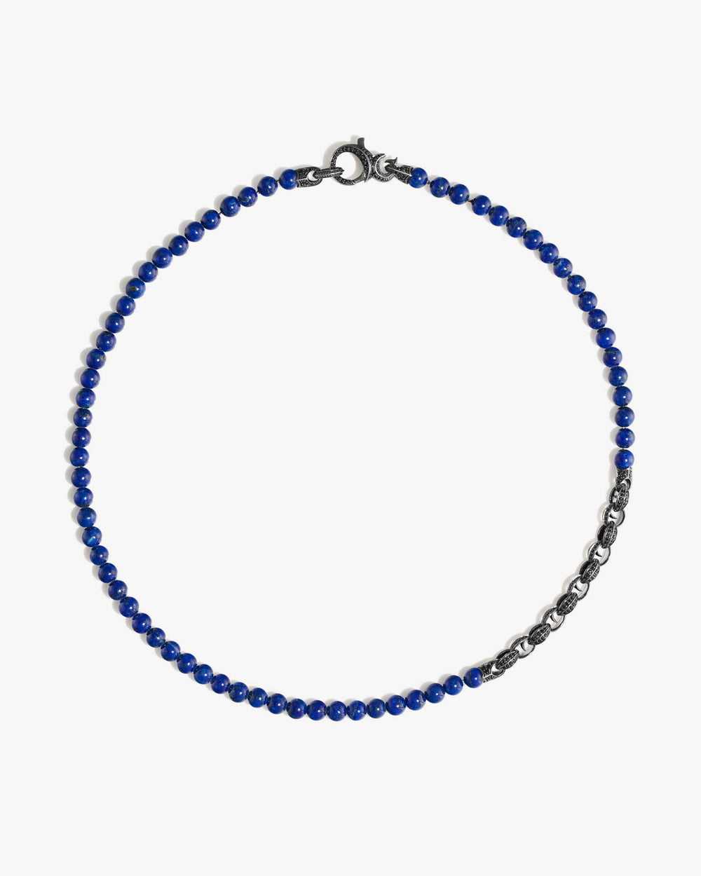 Men’s sterling silver Thorn Black Sapphire & Blue Lapis Beaded Necklace by Stephen Webster with blue lapis beads and black sapphire Thorn links
