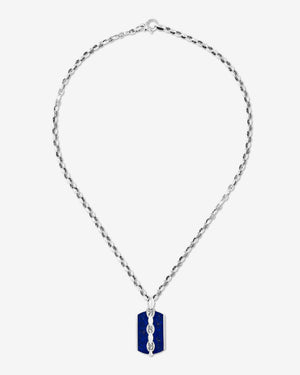 Men’s sterling silver Thorn Large Razer Tag Lapis necklace by Stephen Webster with blue lapis inlay on Thorn chain