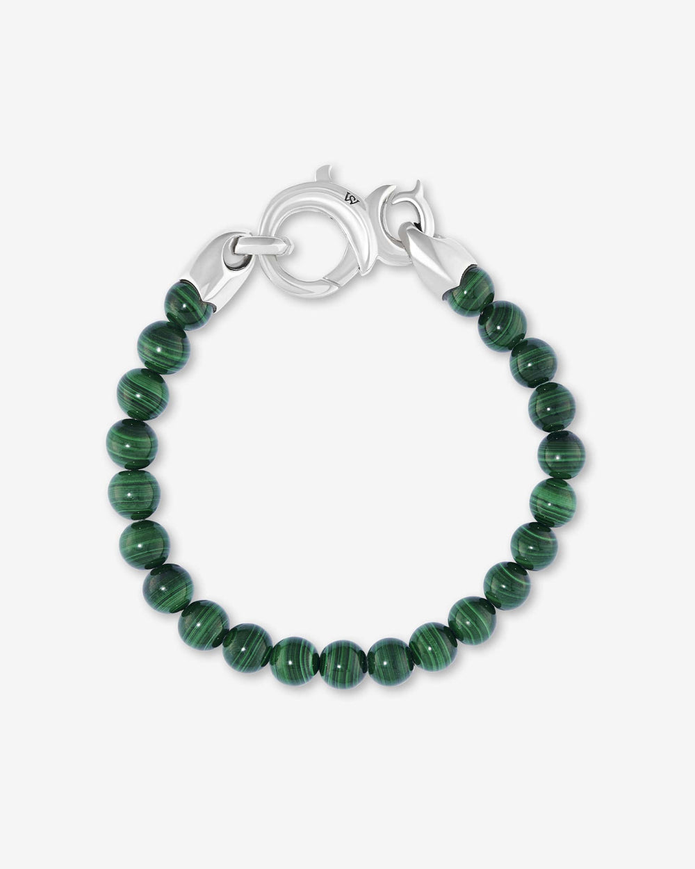 Men’s sterling silver Thorn Malachite Beaded Bracelet by Stephen Webster with vibrant green malachite gemstone beads