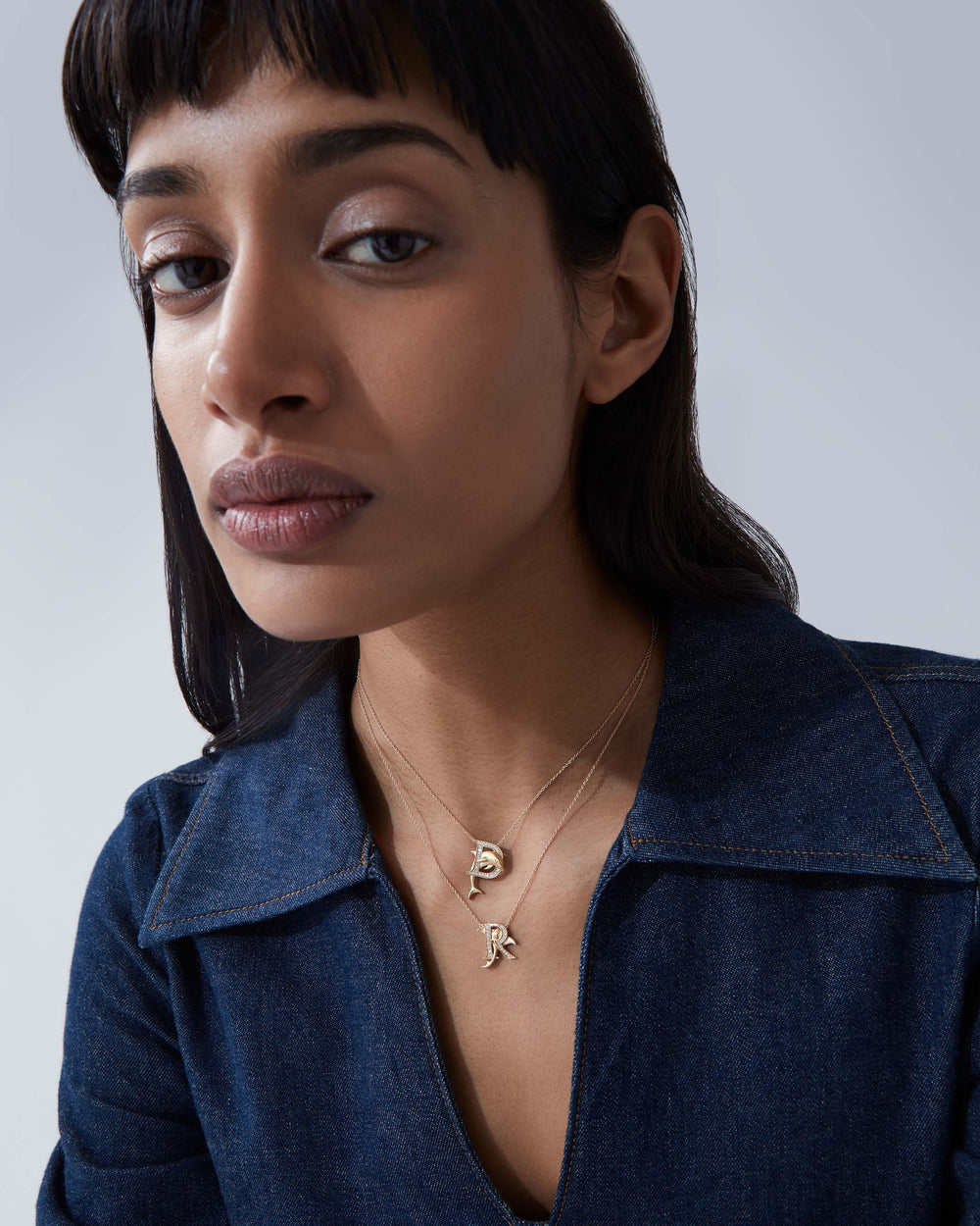 Stephen Webster D is for Dolphin initial necklace in 18ct yellow gold with white diamonds, personalised luxury jewellery gift for her