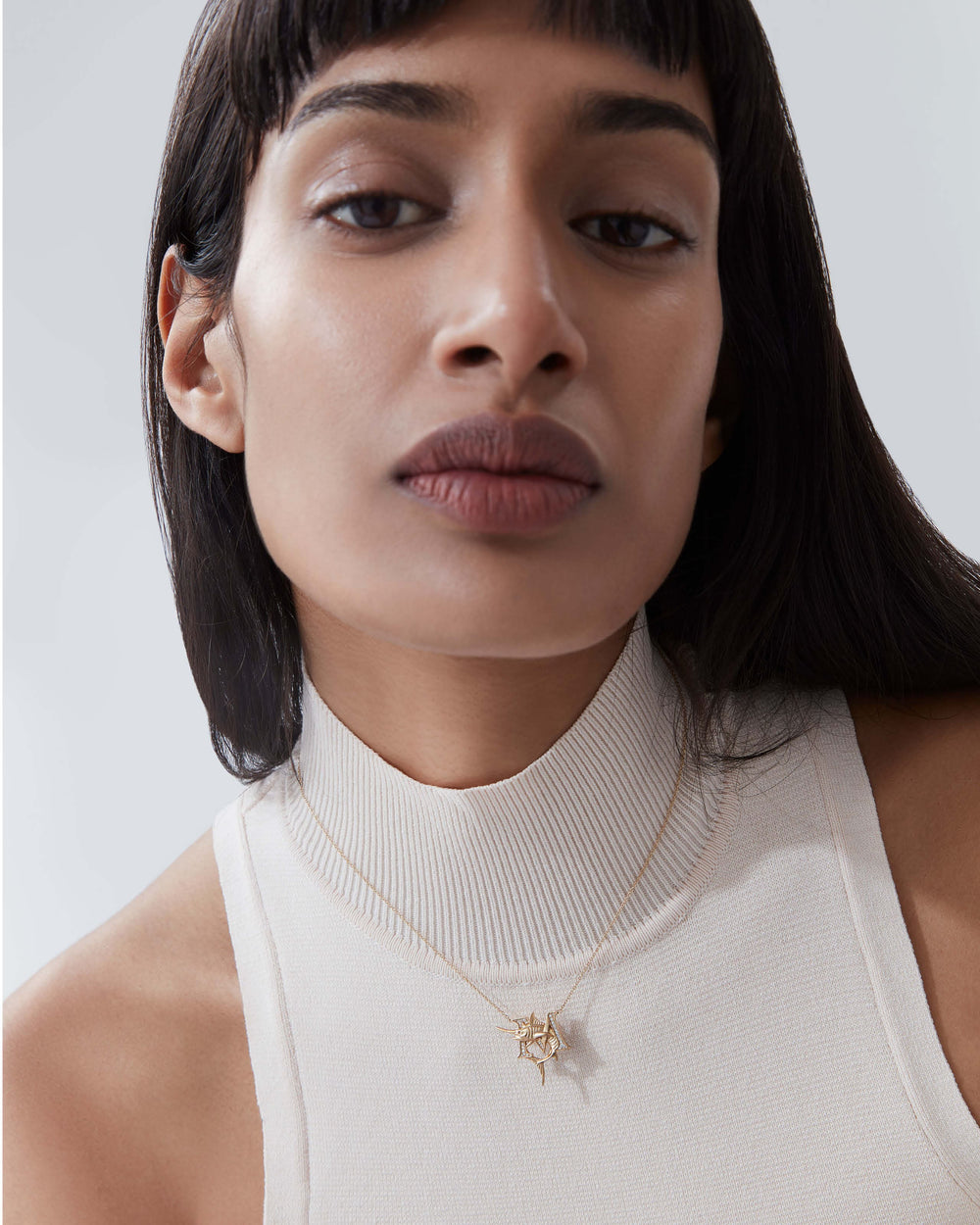 Stephen Webster M is for Marlin initial necklace in 18ct yellow gold with white diamonds, personalised luxury jewellery gift for her