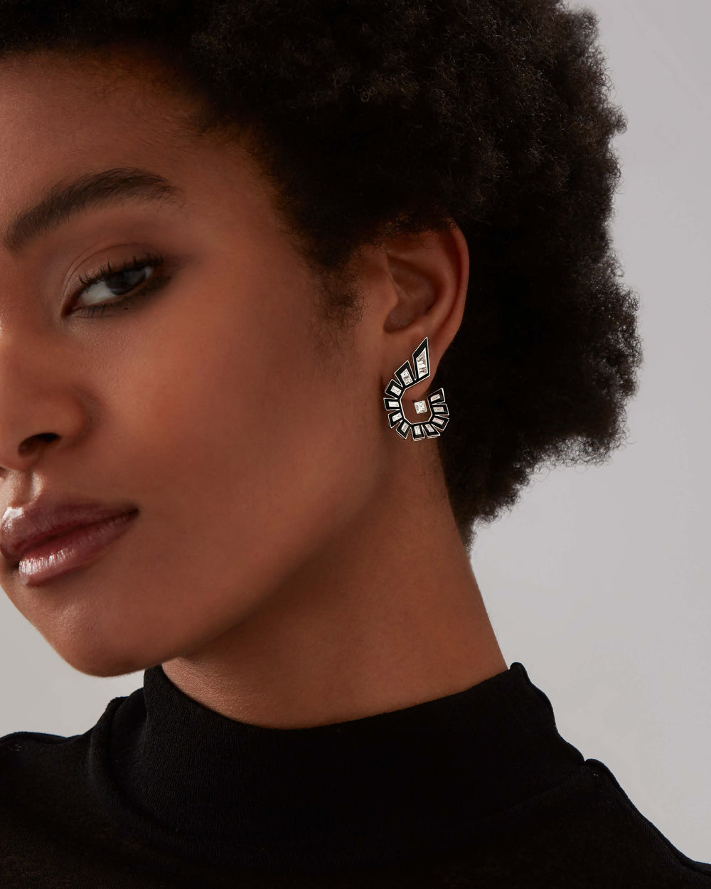 Stephen Webster Dynamite Enamel Hoop Earrings in 18ct white gold with white diamonds and black enamel, luxury fine jewellery statement hoops and perfect gift for her