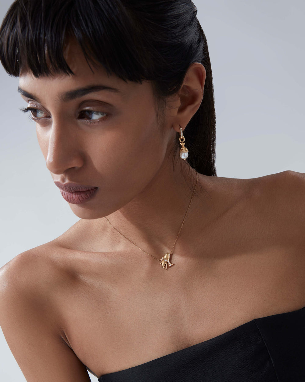 Stephen Webster Y is for Yellowfin Tuna initial necklace in 18ct yellow gold with white diamond pavé, personalised luxury jewellery gift for her