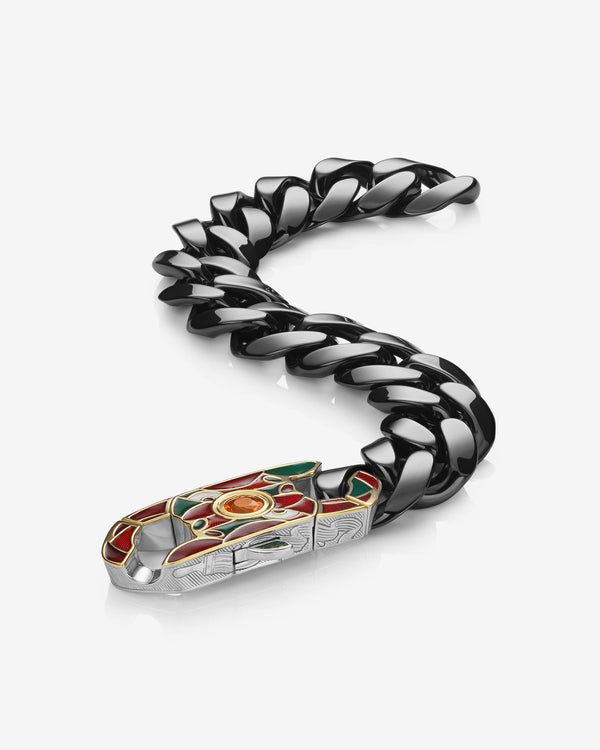 Stephen Webster Out of the Cube clasp in sterling silver — paired with 18mm Cuban Bracelet in polished black ceramic
