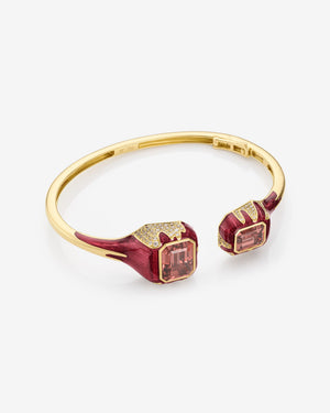 Pink Zircon and 18ct Yellow Gold bangle bracelet with White and Brown Diamond pavé by Stephen Webster, detail view