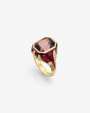 Pink Zircon and 18ct Yellow Gold signet ring by Stephen Webster, side view