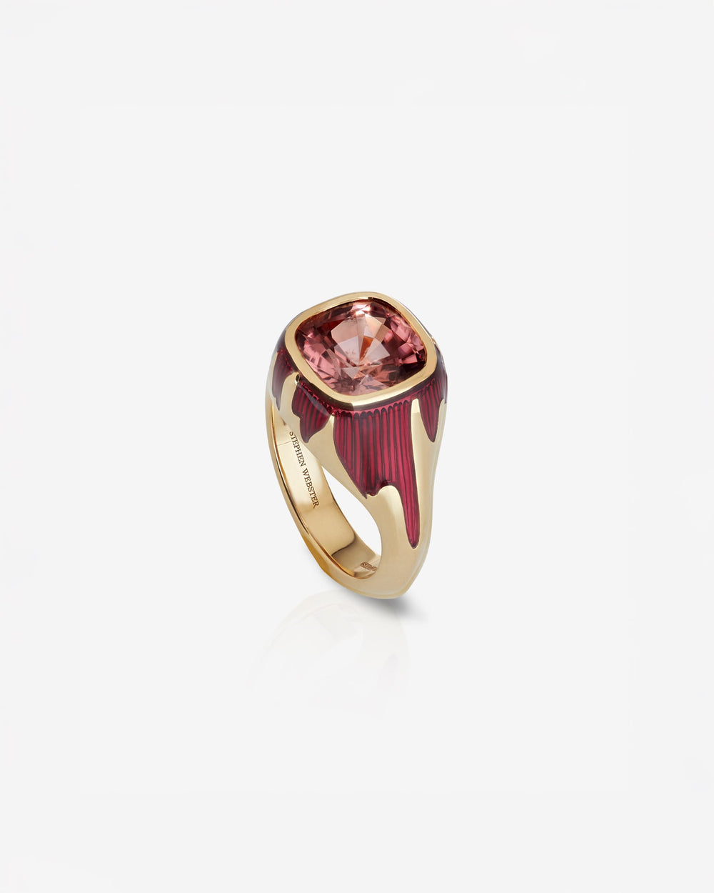 Pink Zircon and 18ct Yellow Gold signet ring by Stephen Webster, side view