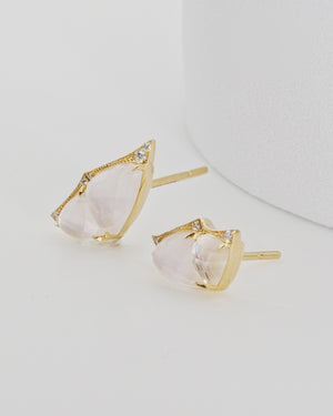 Fly By Night butterfly mini cuff earrings in 18k yellow gold with white mother of pearl and diamond pavé