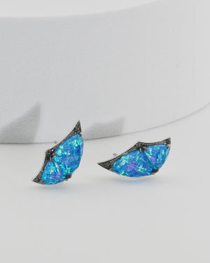 Fly By Night butterfly mini cuff earrings in 18k white gold with black opalescent Crystal Haze and black diamond pavé