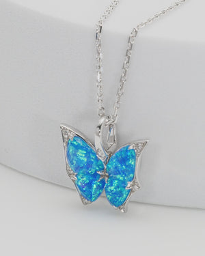 Fly By Night butterfly Black Opalescent Crystal Haze mini pendant necklace in 18k white gold with white diamond pavé fine jewellery