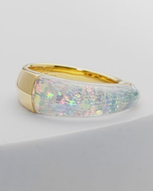 Stephen Webster white opalescent Crystal Haze shard stack ring in 18ct yellow gold with white opalescent Crystal Haze and diamond accents