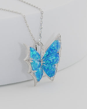 Fly By Night butterfly Black Opalescent Crystal Haze pendant necklace in 18k white gold with white diamond pavé fine jewellery