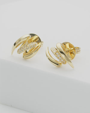Thorn Embrace Entwined Stud Earrings in 18 ct yellow gold with white diamond pavé, luxury fine jewellery studs
