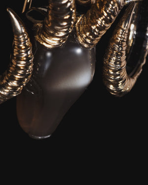 Titanium Ramification Brooch — grey titanium and 18 ct white-gold brooch set with white diamonds, black spinels and carved moonstone heads — 360 video