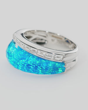 Stephen Webster black opalescent Crystal Haze slimline ring in 18ct white gold with black opalescent Crystal Haze and diamond accents