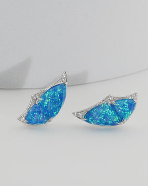 Fly By Night butterfly mini cuff earrings in 18k white gold with black opalescent Crystal Haze and white diamond pavé