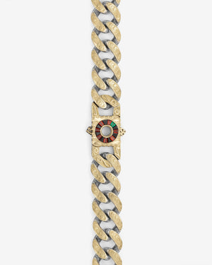 Stephen Webster Rat Race clasp in 18k yellow gold & sterling silver — paired with 18mm Cuban Bracelet in 18k yellow gold & sterling silver