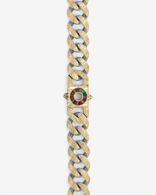 Stephen Webster Rat Race clasp in 18k yellow gold & sterling silver — paired with 18mm Cuban Bracelet in 18k yellow gold & sterling silver