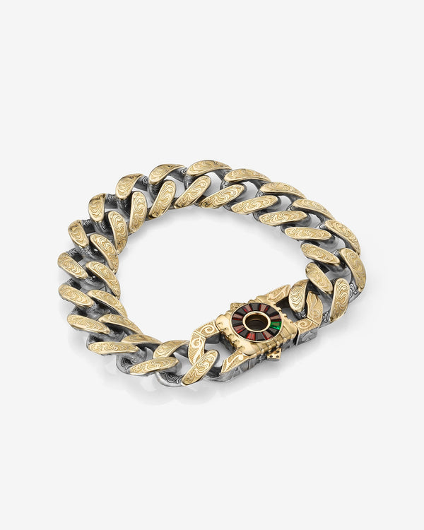 Stephen Webster Rat Race clasp in 18k yellow gold & sterling silver — paired with 18mm Cuban Bracelet in 18k yellow gold & sterling silver