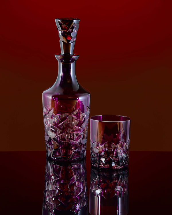 Rocks Off Decanter Amethyst crystal decanter for spirits and matching Rocks Off Tumbler