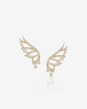 18K rose gold Open Plume Ear Cuffs with white diamond pavé drops
