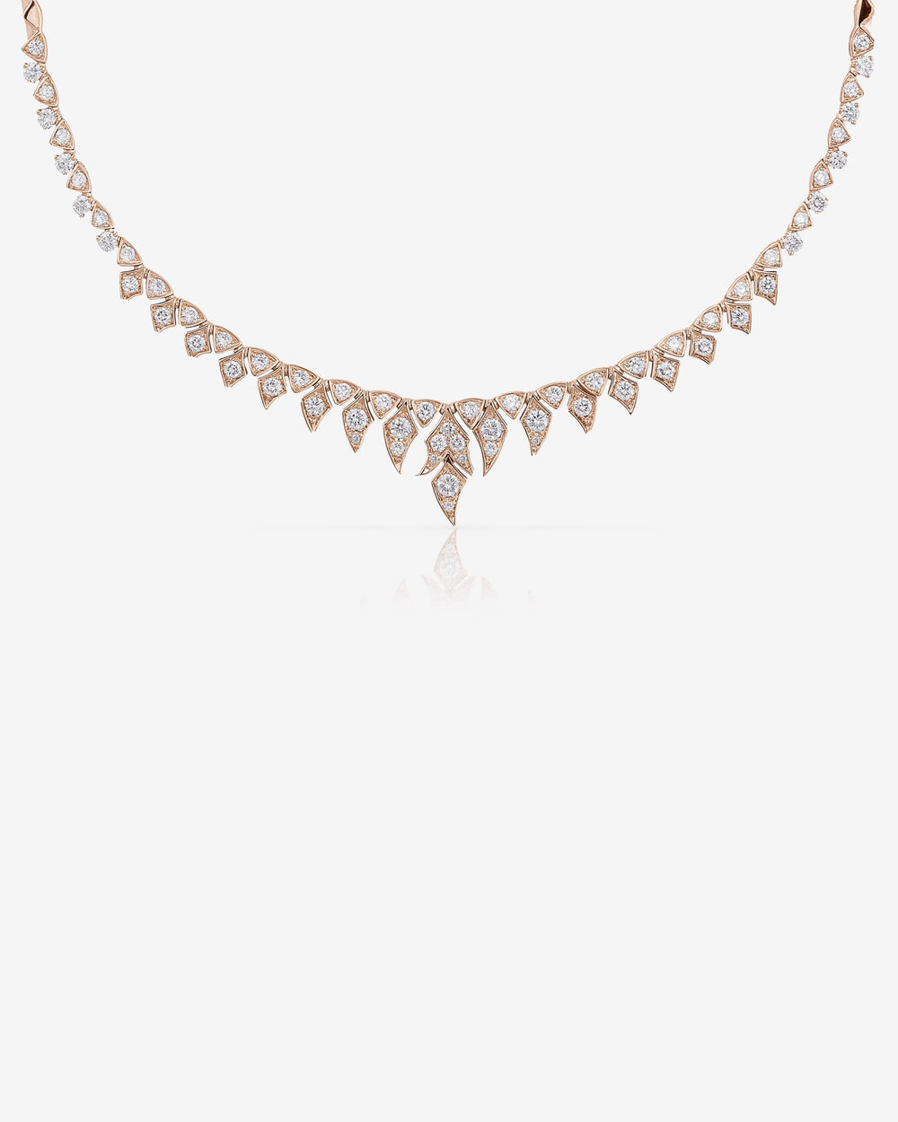 Rose Gold Tail Feather Collar in 18 ct rose gold with white diamond pavé inspired by tail feathers