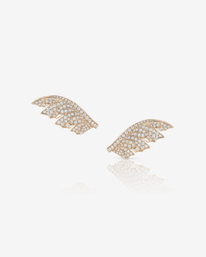 Rose Gold and White Diamond Pavé Plume Chain Earrings in 18ct rose gold with feather-inspired design