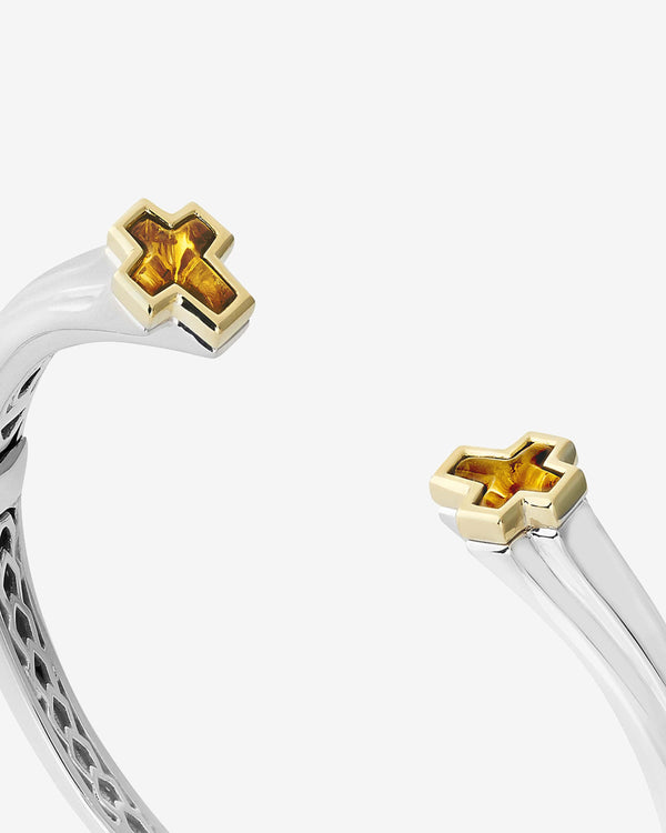 Close-up detail of citrine ends and sterling-silver finish on Stephen Webster Sex & Drugs & Rock & Roll bangle