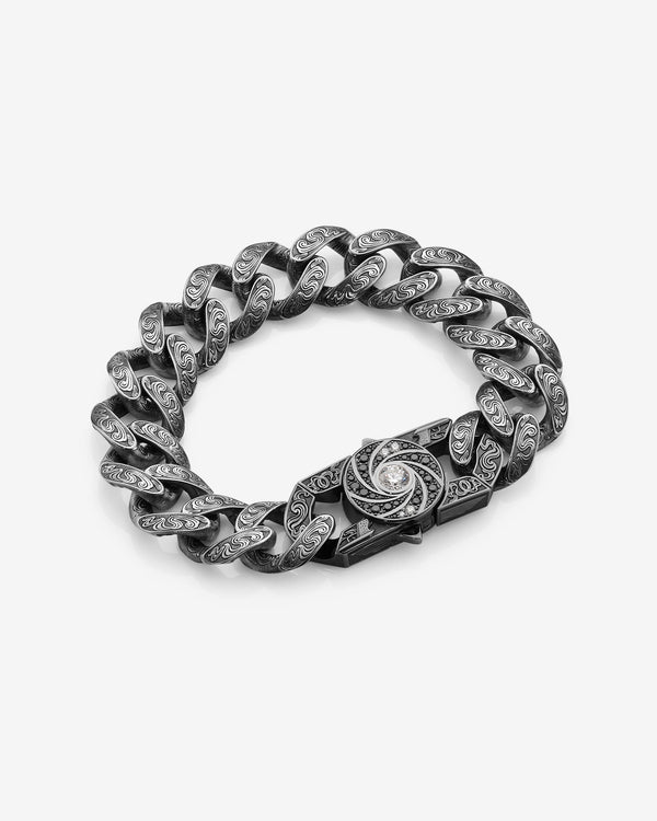 Stephen Webster Shaken and Stirred clasp in sterling silver — paired with 18mm Cuban Bracelet in engraved sterling silver