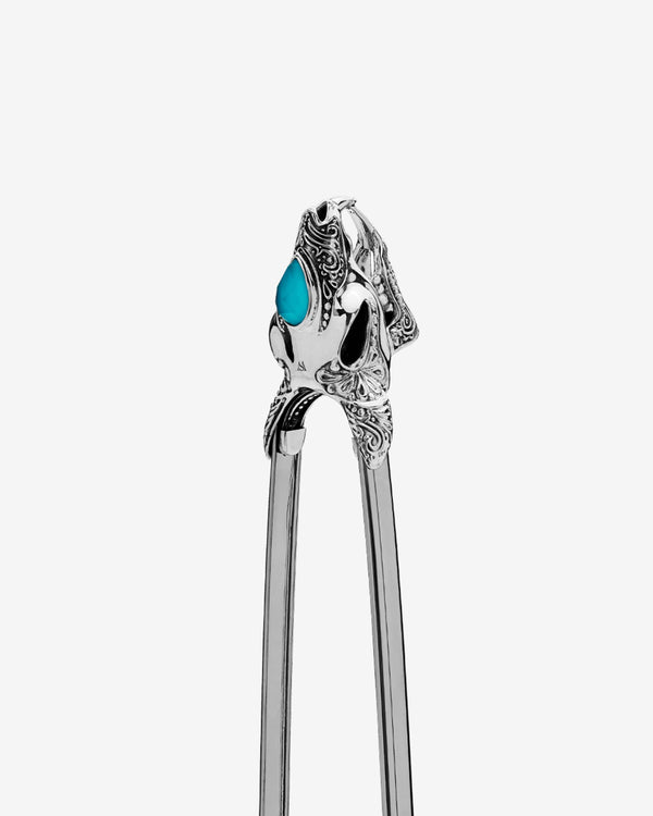 Close-up of sterling silver Rabbit Ice Tongs detailing