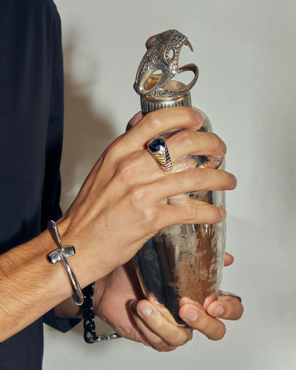 Silver Rattle Shaker styled in luxury barware setting