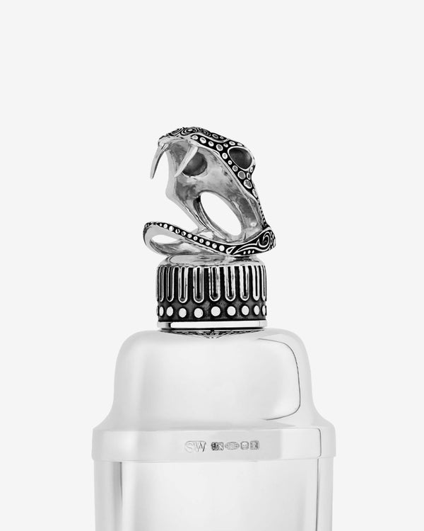Close-up of snake skull detail on sterling silver Rattle Shaker