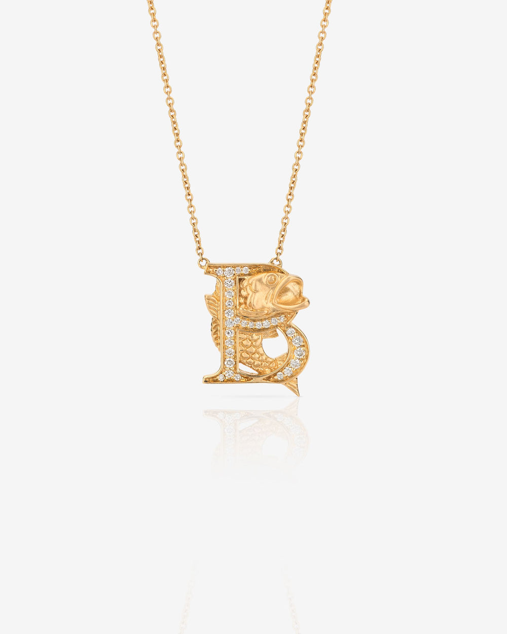 Stephen Webster B is for Bass initial necklace in 18ct yellow gold with white diamonds, luxury personalised jewellery gift for her
